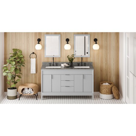 Jeffrey Alexander 60In. Grey Theodora Vanity, Dbl Bowl, Boulder Cultured Marble Vanity Top, 2 Undrmnt Rctngl Bowls VKITTHE60GRBOR